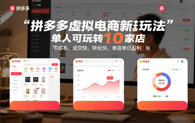 拼多多虚拟电商新玩法,单人可玩转10家店,零成本、成交快、转化快,单店单日盈利3张-800资源网