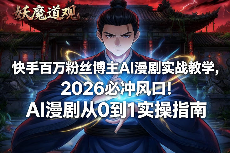 快手百万粉丝博主AI漫剧实战教学,2026必冲风口!AI漫剧从0到1实操指南-800资源网