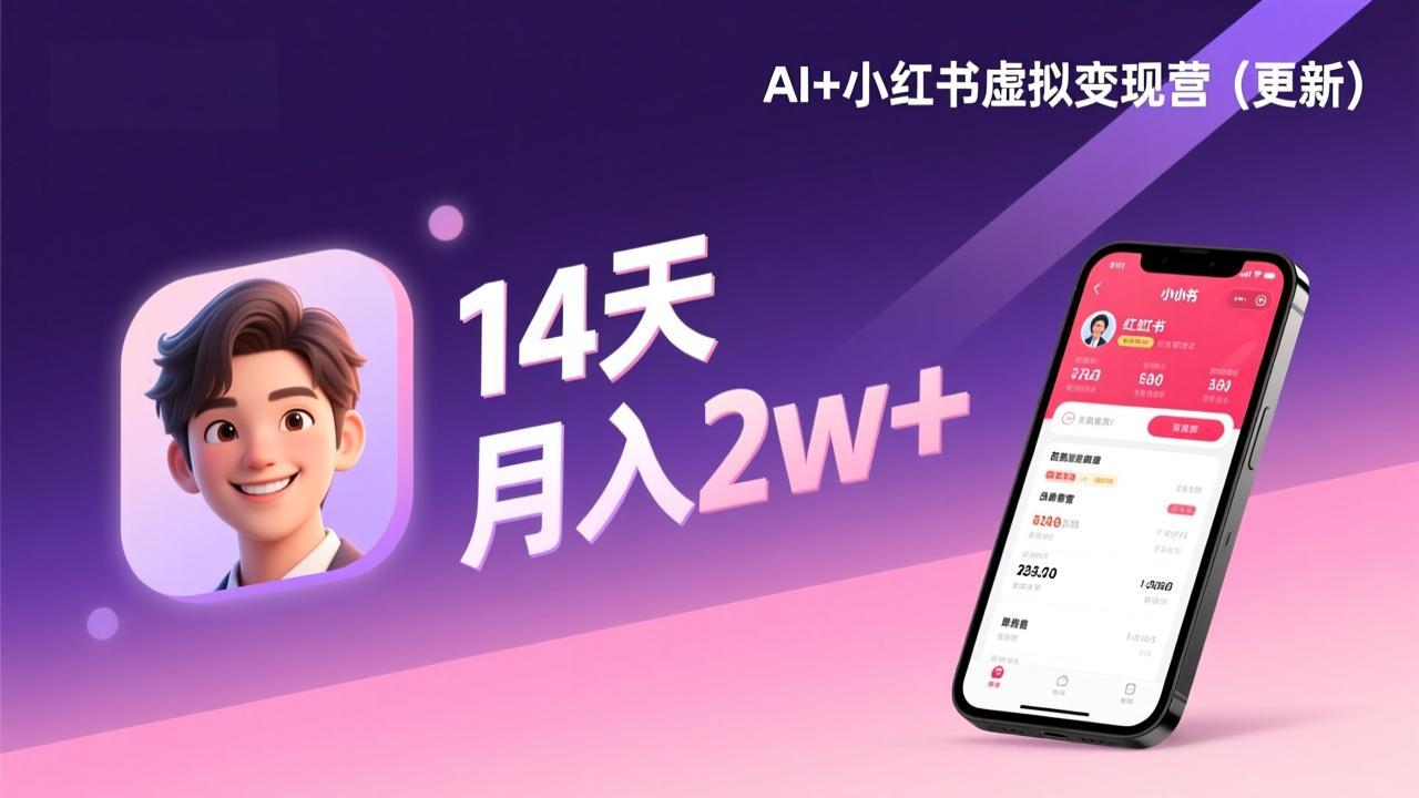 AI+小红书虚拟变现营(更新),14天掌握选品、笔记、成交,打造自动化月入2w+事业-800资源网