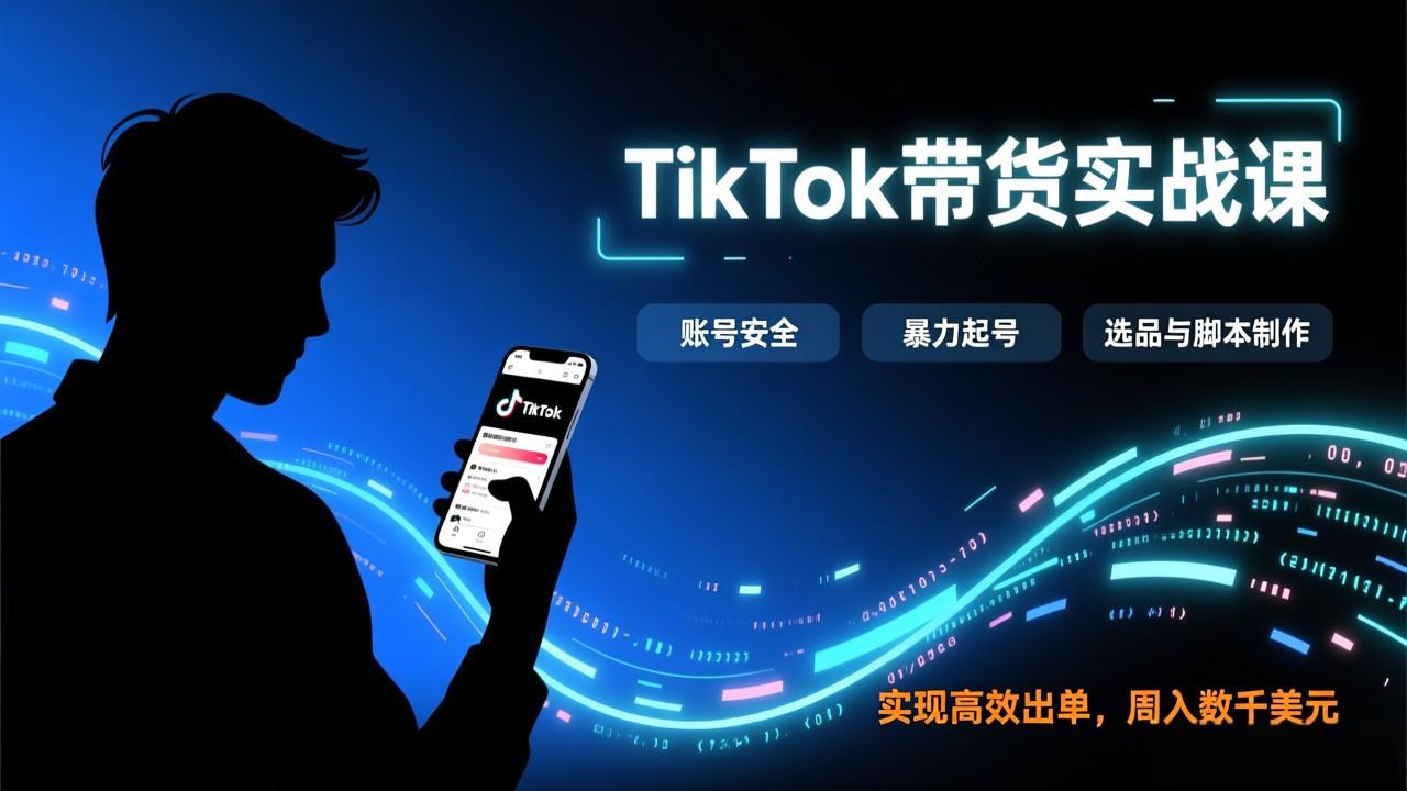 TikTok带货实战课，涵盖账号安全、暴力起号、选品与脚本制作，实现高效出单，周入数千美元-800资源网