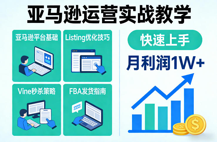 亚马逊运营实战教学，亚马逊平台+Listing优化+Vine秒杀+FBA发货等，快速上手，实现店铺月利润1W-800资源网