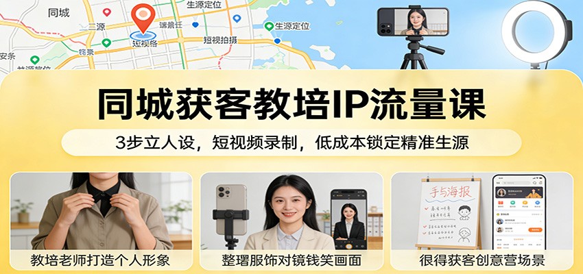 同城获客教培IP流量课：3步立人设，短视频录制，低成本锁定精准生源-800资源网