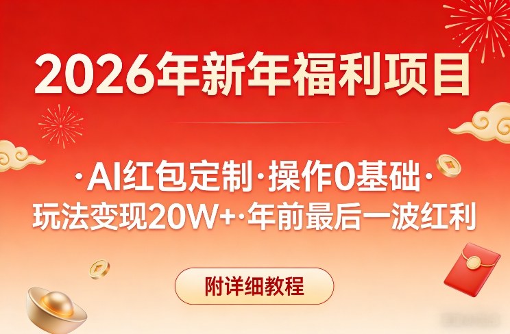 新年福利项目，AI红包定制，操作0基础，玩法变现20W+年前最后一波红利，附详细教程-800资源网