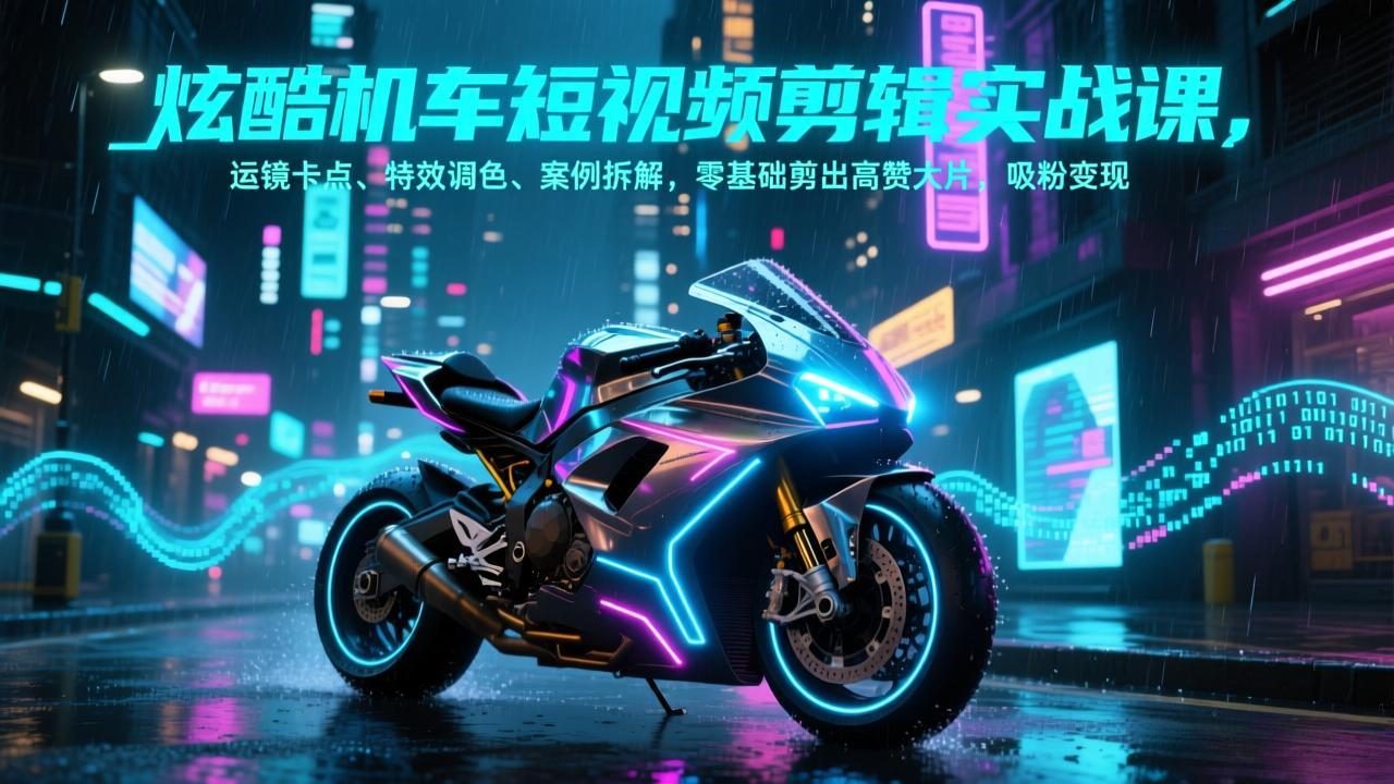 炫酷机车短视频剪辑实战课，运镜卡点、特效调色、案例拆解，零基础剪出高赞大片，吸粉变现-800资源网