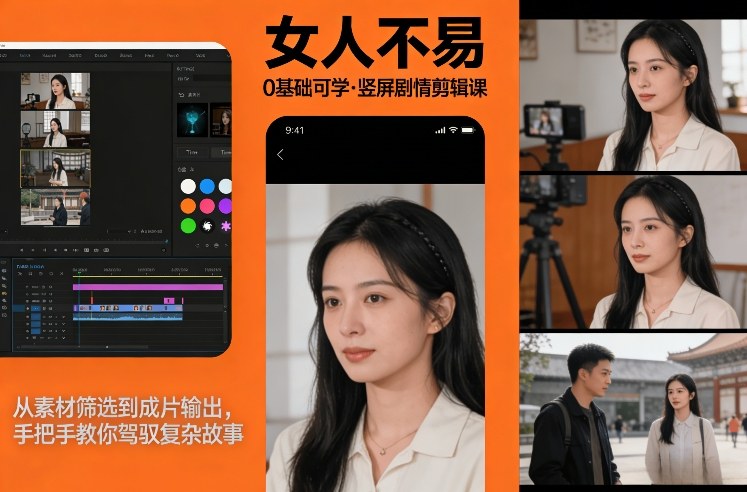 0基础可学！《女人不易》竖屏剧情剪辑课，从素材筛选到成片输出，手把手教你驾驭复杂故事-800资源网