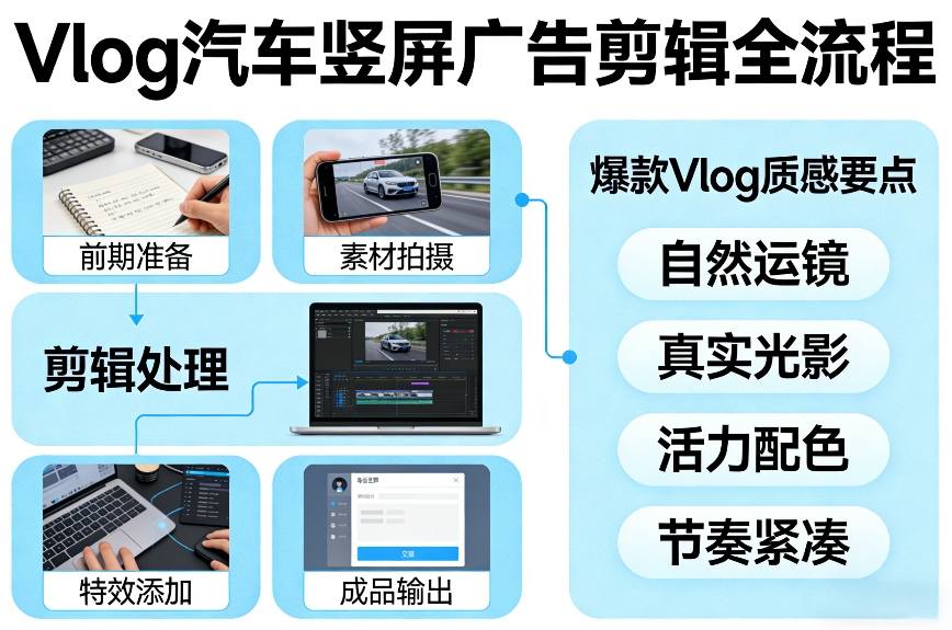 Vlog感觉汽车竖屏广告剪辑脚本全流程，拿捏爆款Vlog质感-800资源网
