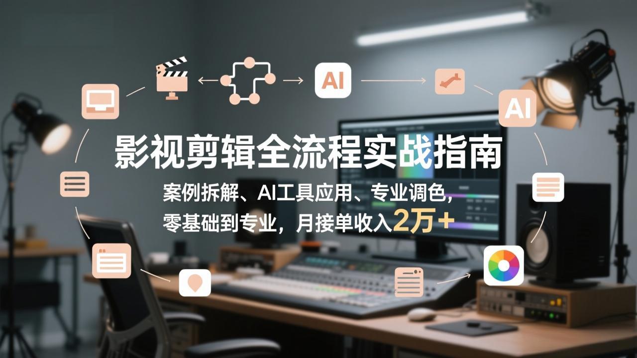 影视剪辑全流程实战指南，案例拆解、AI工具应用、专业调色，零基础到专业，月接单收入2万+-800资源网