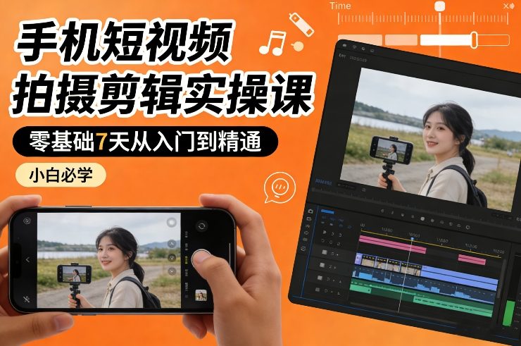 手机短视频拍摄剪辑实操课，零基础7天从入门到精通，小白必学-800资源网