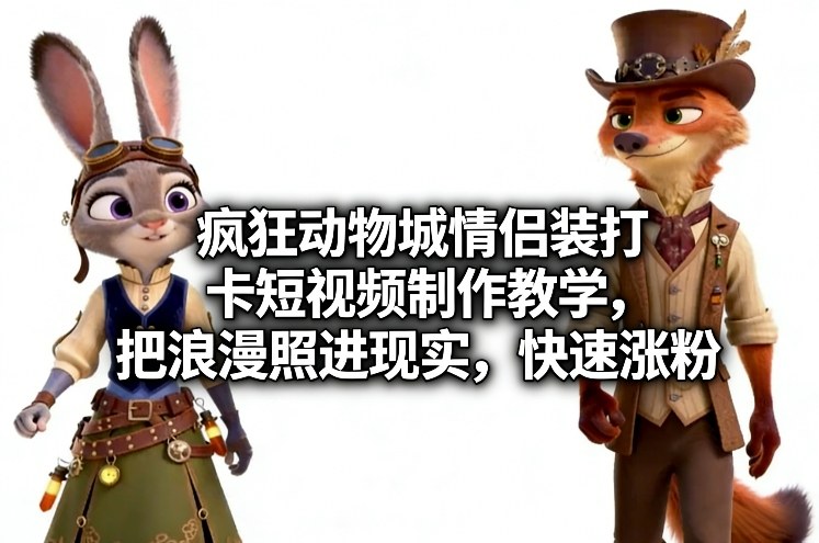 疯狂动物城情侣装打卡短视频制作教学，把浪漫照进现实，快速涨粉-800资源网
