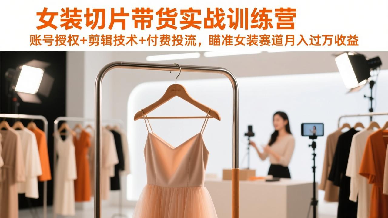 女装切片带货实战训练营，账号授权+剪辑技术+付费投流，瞄准女装赛道月入过万收益-800资源网