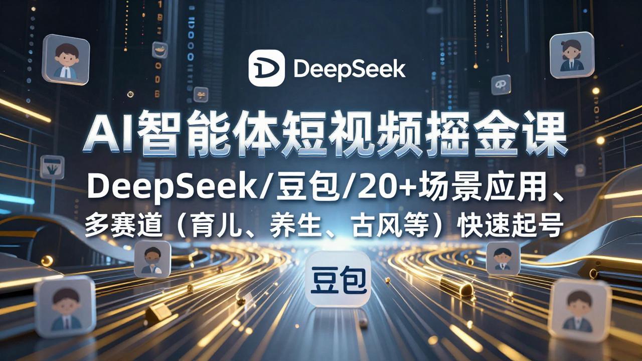 AI智能体短视频掘金课，DeepSeek/豆包/20+场景应用、多赛道（育儿、养生、古风等）快速起号-800资源网