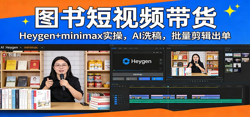 图书短视频带货：Heygen+minimax实操，AI洗稿 ，批量剪辑出单-800资源网