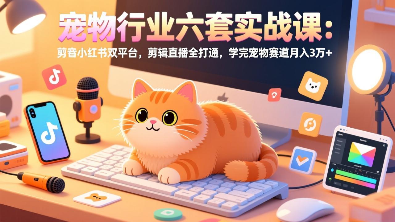 宠物行业六套实战课：抖音小红书双平台，剪辑直播全打通，学完宠物赛道月入3万+-800资源网