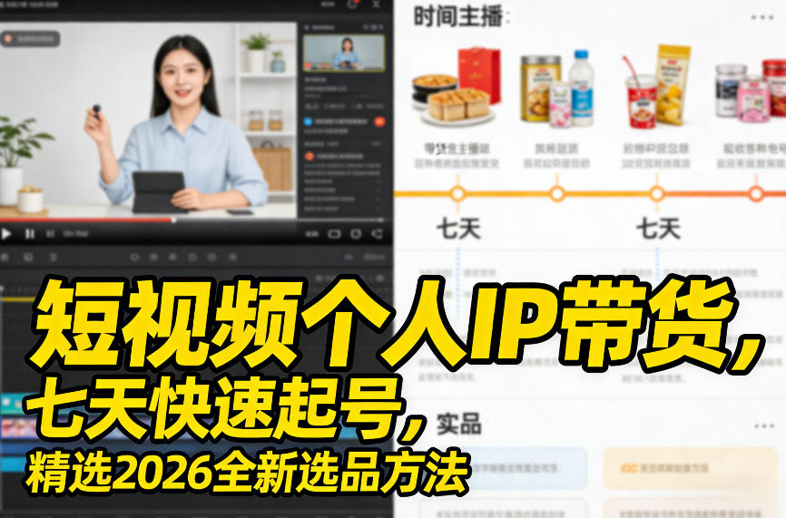 短视频个人IP带货,七天快速起号,精选2026全新选品方法-800资源网