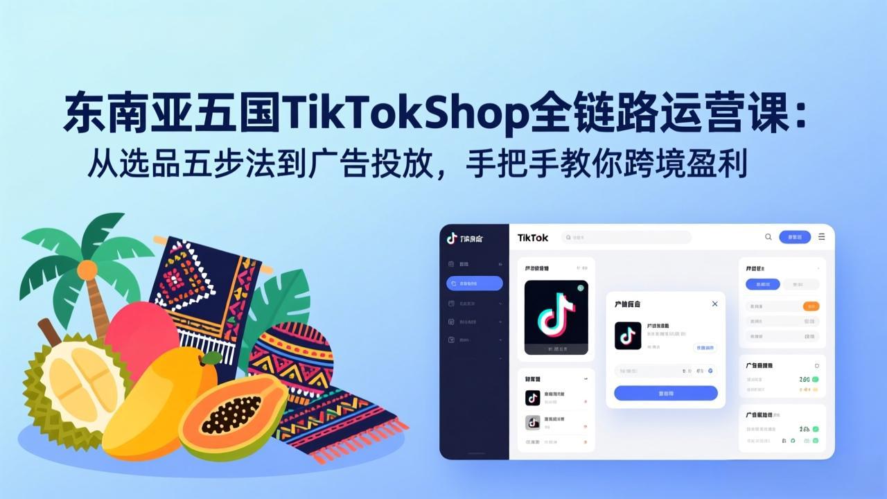 东南亚五国TikTok Shop全链路运营课：从选品五步法到广告投放，手把手教你跨境盈利-800资源网