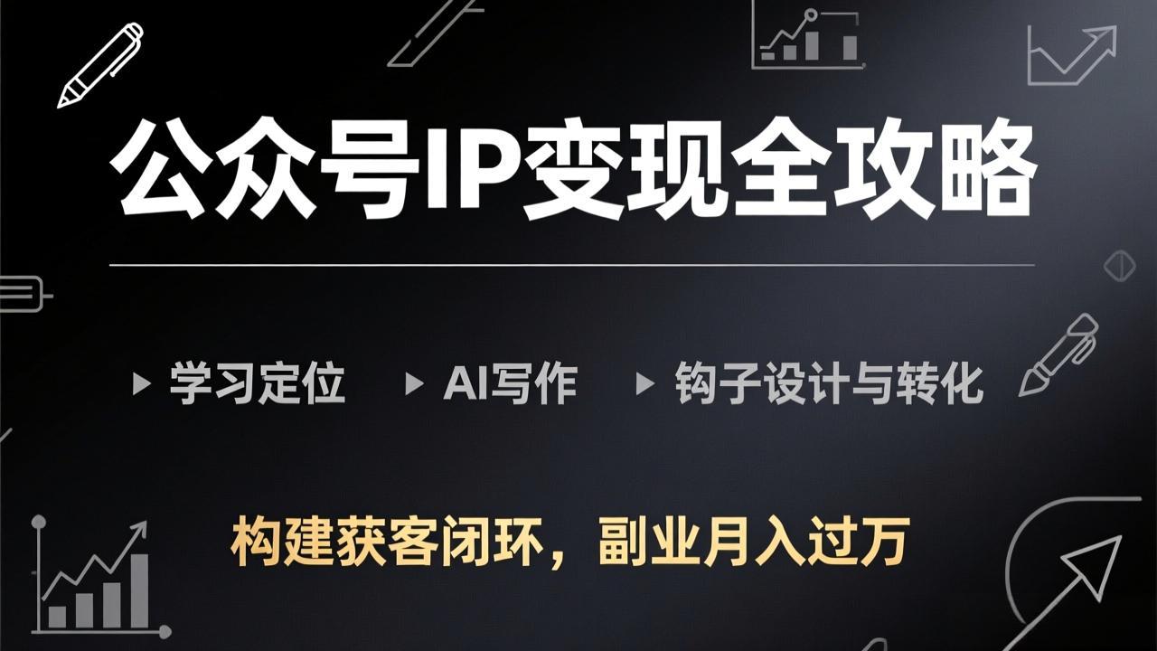公众号IP变现全攻略-更新,学习定位、AI写作、钩子设计与转化,构建获客闭环,副业月入过万-800资源网