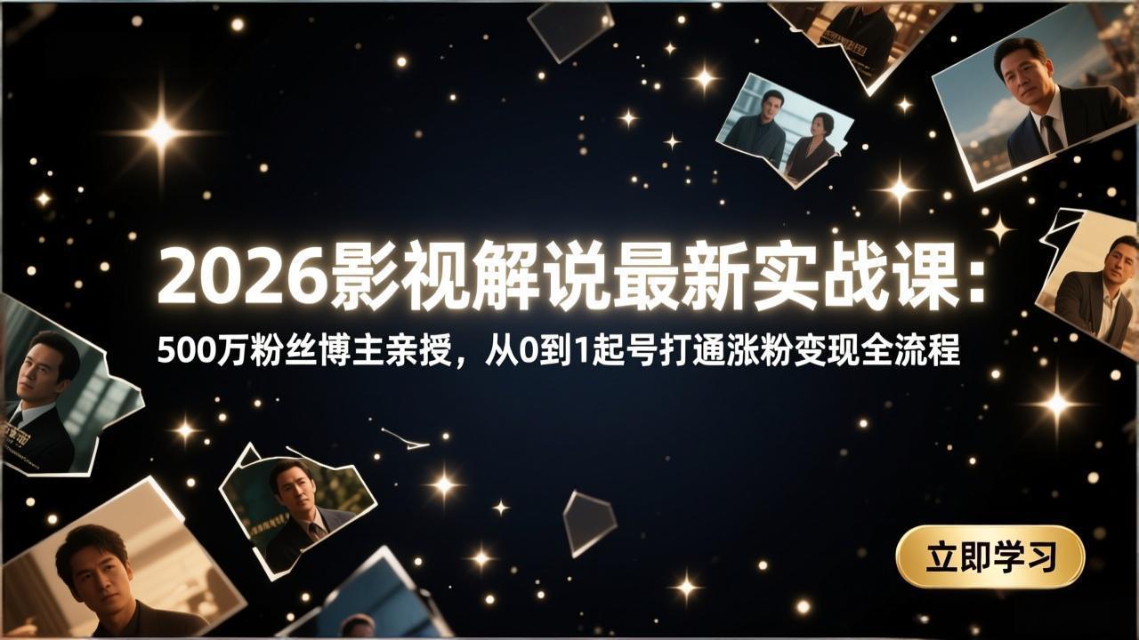 2026影视解说最新实战课:500万粉丝博主亲授,从0到1起号打通涨粉变现全流程-800资源网