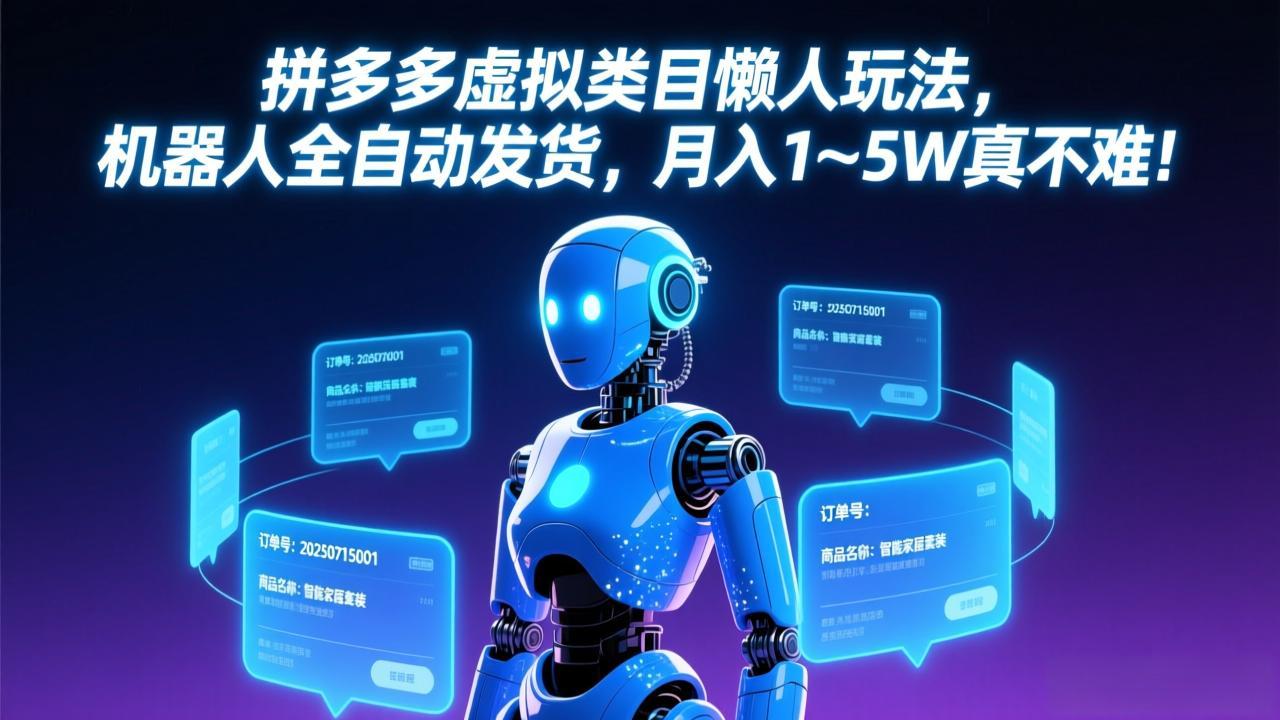 拼多多虚拟类目懒人玩法，机器人全自动发货，月入 1&amp;#8209;5W 真不难！-800资源网