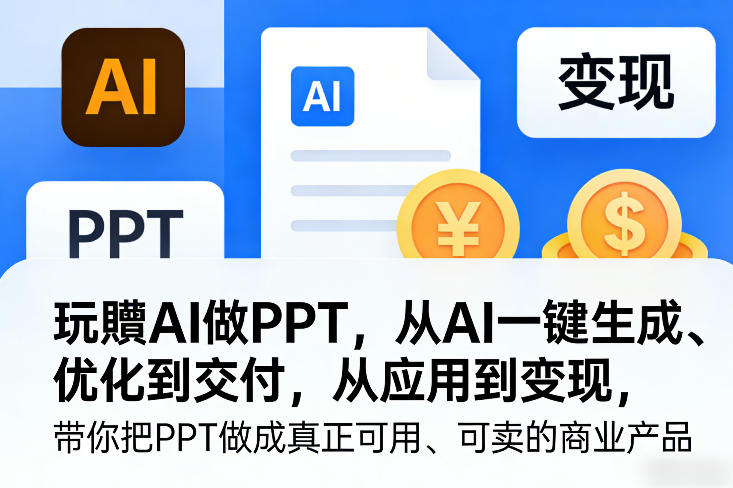 玩賺AI做PPT，从AI一键生成、优化到交付，从应用到变现，带你把PPT做成真正可用、可卖的商业产品-800资源网