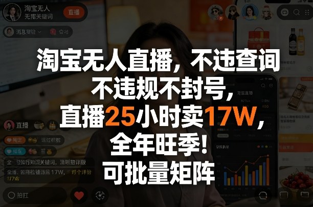 淘宝无人直播，不违规不封号，直播25小时卖17W，全年旺季！可批量矩阵-800资源网