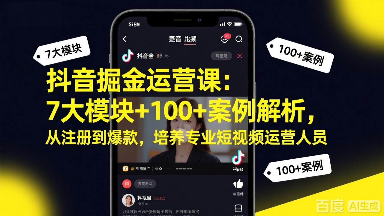 抖音掘金运营课：7大模块+100+案例解析，从注册到爆款，培养专业短视频运营人员-800资源网