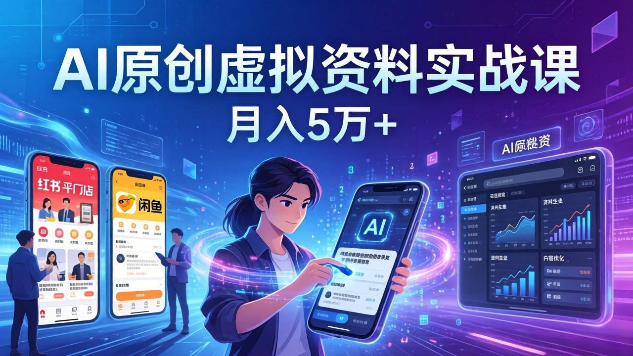 AI原创虚拟资料实战课：2026新机会，小红书闲鱼开店，普通人用AI轻松变现，月入5万+-800资源网