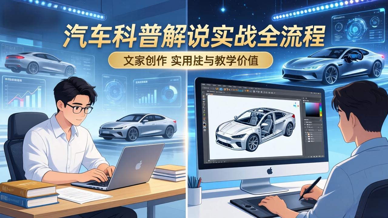 抖音汽车科普解说实战:文案+动画+画面处理+去水印全流程,打造专业汽车科普视频-800资源网