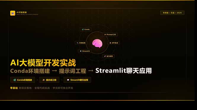 AI大模型开发实战:Conda环境搭建→提示词工程→Streamlit聊天应用,零基础到项目落地-800资源网
