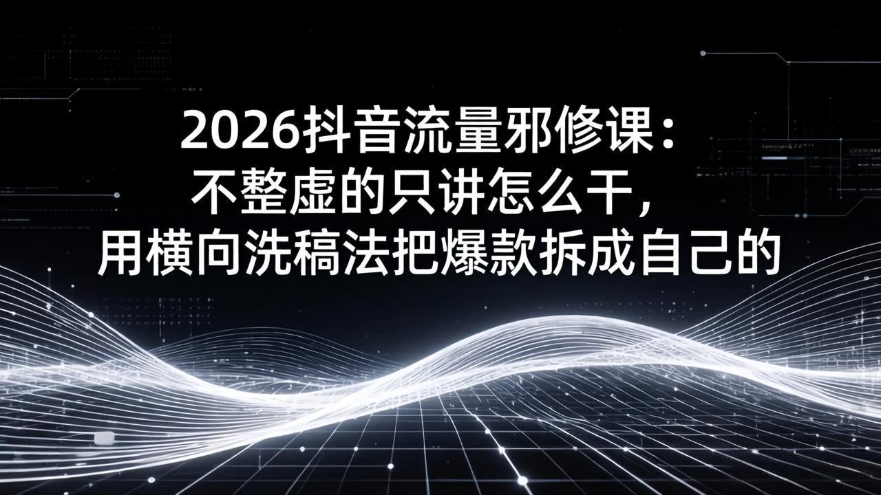 2026抖音流量邪修课:不整虚的只讲怎么干,用横向洗稿法把爆款拆成自己的-800资源网