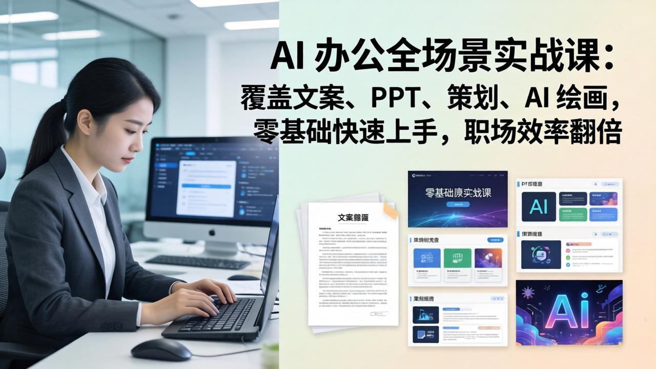 AI 办公全场景实战课:覆盖文案、PPT、策划、AI 绘画,零基础快速上手,职场效率翻倍-800资源网