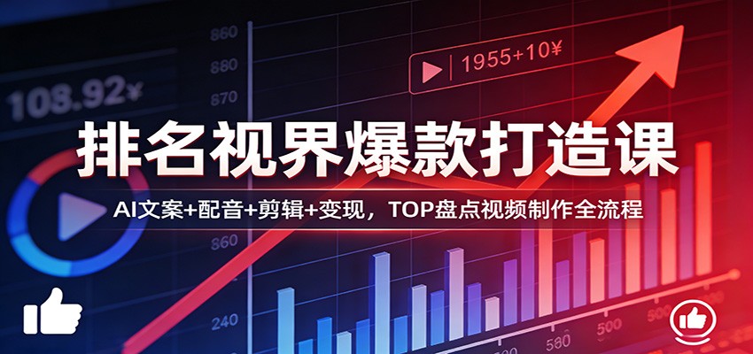 排名视界爆款打造课:AI文案+配音+剪辑+变现,TOP盘点视频制作全流程-800资源网