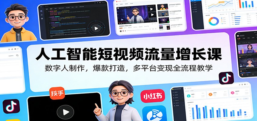 人工智能短视频流量增长课：数字人制作，爆款打造，多平台变现全流程教学-800资源网
