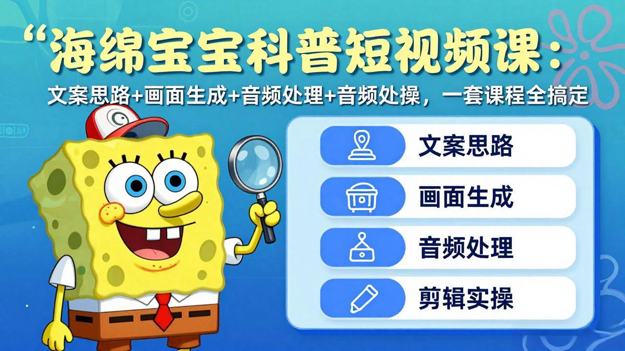 海绵宝宝科普短视频课：文案思路+画面生成+音频处理+剪辑实操，一套课程全搞定-800资源网