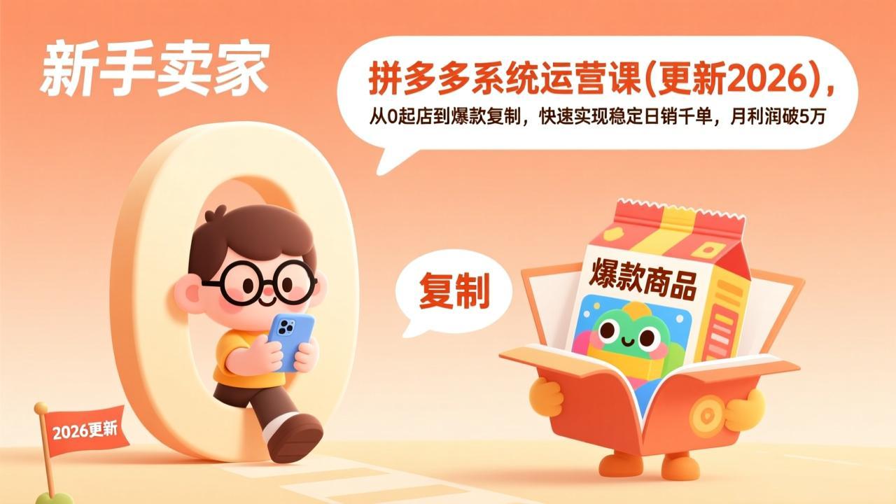 拼多多系统运营课(更新3月),从0起店到爆款复制,快速实现稳定日销千单,月利润破5万-800资源网