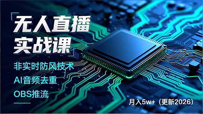 无人直播实战课（更新3月），非实时防风技术、AI音频去重、OBS推流，建立技术壁垒，月入5w+-800资源网
