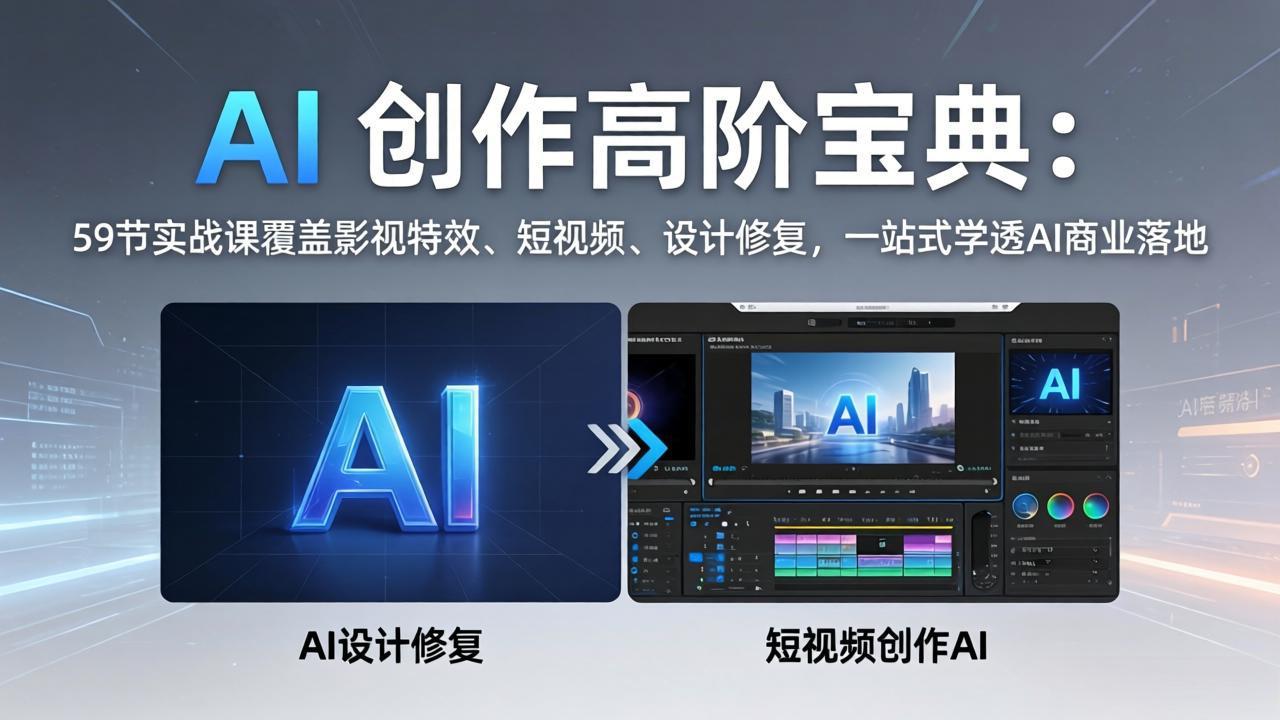 AI 创作高阶宝典：59节实战课覆盖影视特效、短视频、设计修复，一站式学透AI商业落地-800资源网