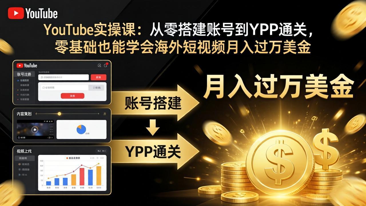 YouTube实操课:从零搭建账号到YPP通关,零基础也能学会海外短视频月入过万美金-800资源网
