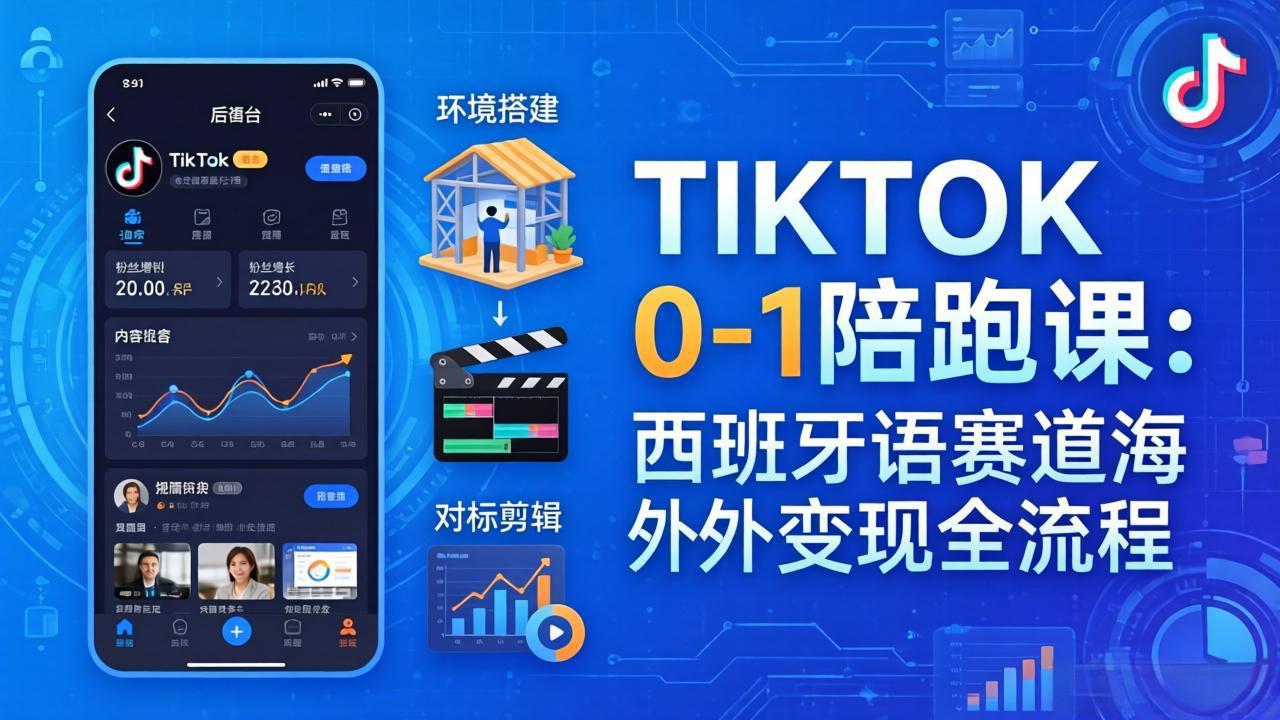 TIKTOK 0-1 陪跑课:从环境搭建到刷对标剪辑,西班牙语赛道海外变现全流程-800资源网