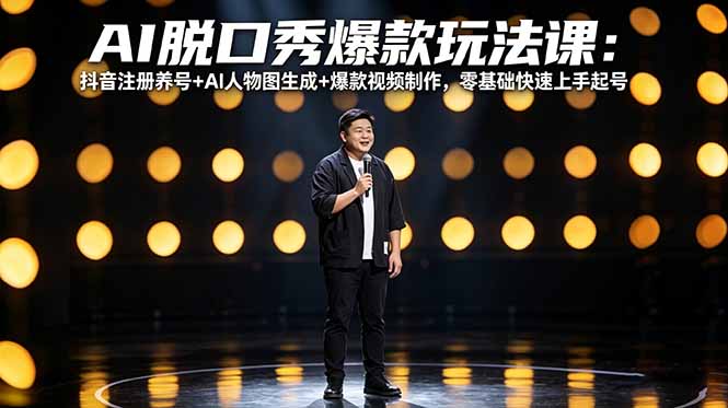 AI脱口秀爆款玩法课:抖音注册养号+AI人物图生成+爆款视频制作,零基础快速上手起号-800资源网