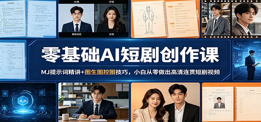 零基础AI短剧创作课：MJ提示词精讲+图生图控图技巧，小白从零做出高清连贯短剧视频