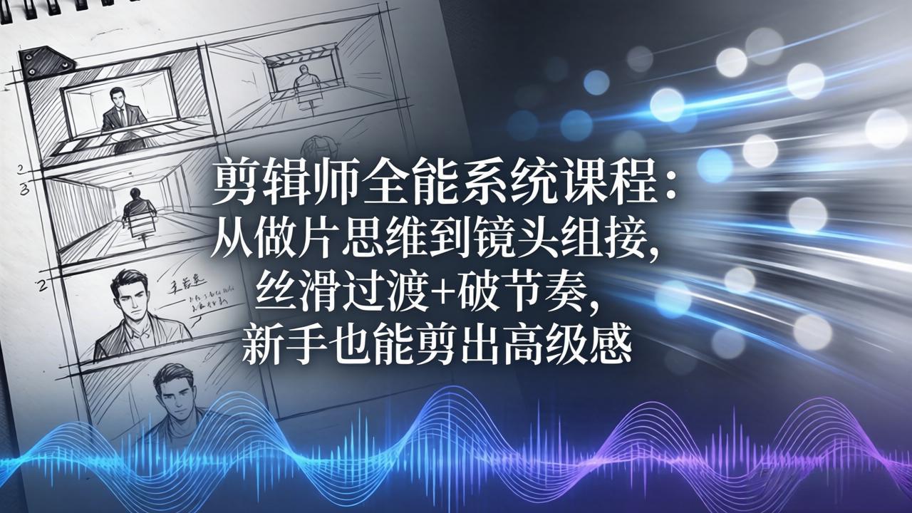 （18260期）剪辑师全能系统课程：从做片思维到镜头组接，丝滑过渡+破节奏，新手也能剪出高级感