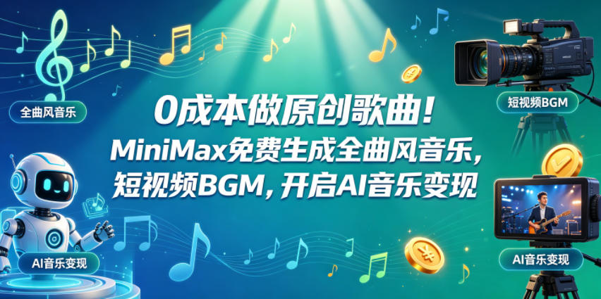 0成本做原创歌曲！MiniMax免费生成全曲风音乐，短视频BGM，开启AI音乐变现-800资源网