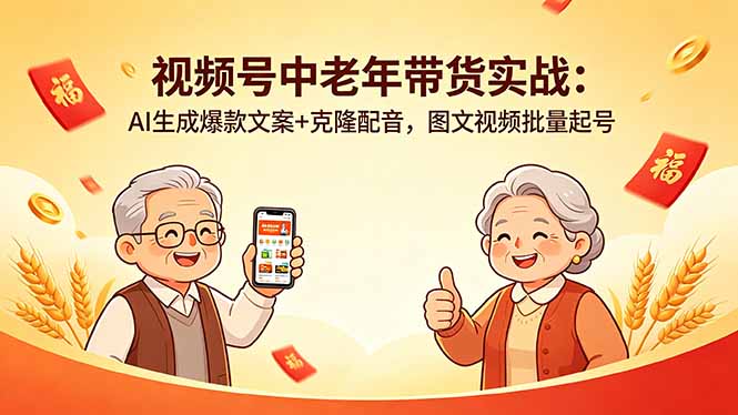 视频号中老年带货实战：AI生成爆款文案+克隆配音，图文视频批量起号-800资源网