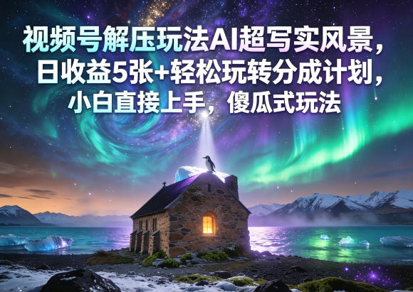视频号解压玩法AI超写实风景，日收益5张+轻松玩转分成计划，小白直接上手，傻瓜式玩法-800资源网