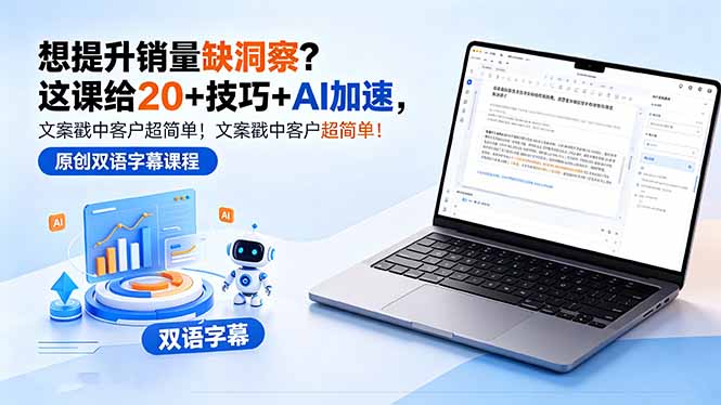 想提升销量缺洞察？这课给 20 + 技巧 + AI 加速，文案戳中客户超简单！【原创双语字幕】-800资源网
