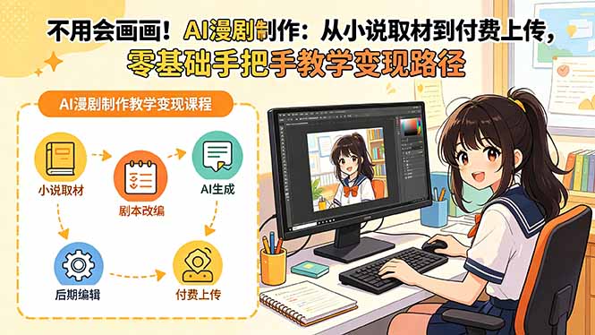 （18439期）不用会画画！AI漫剧制作：从小说取材到付费上传，零基础手把手教学变现路径