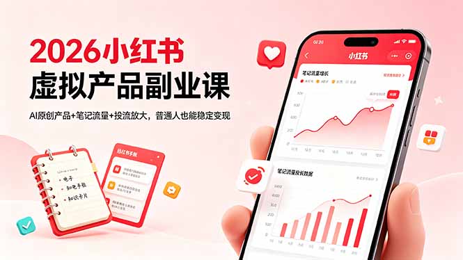 2026小红书虚拟产品副业课，AI原创产品+笔记流量+投流放大，普通人也能稳定变现-800资源网