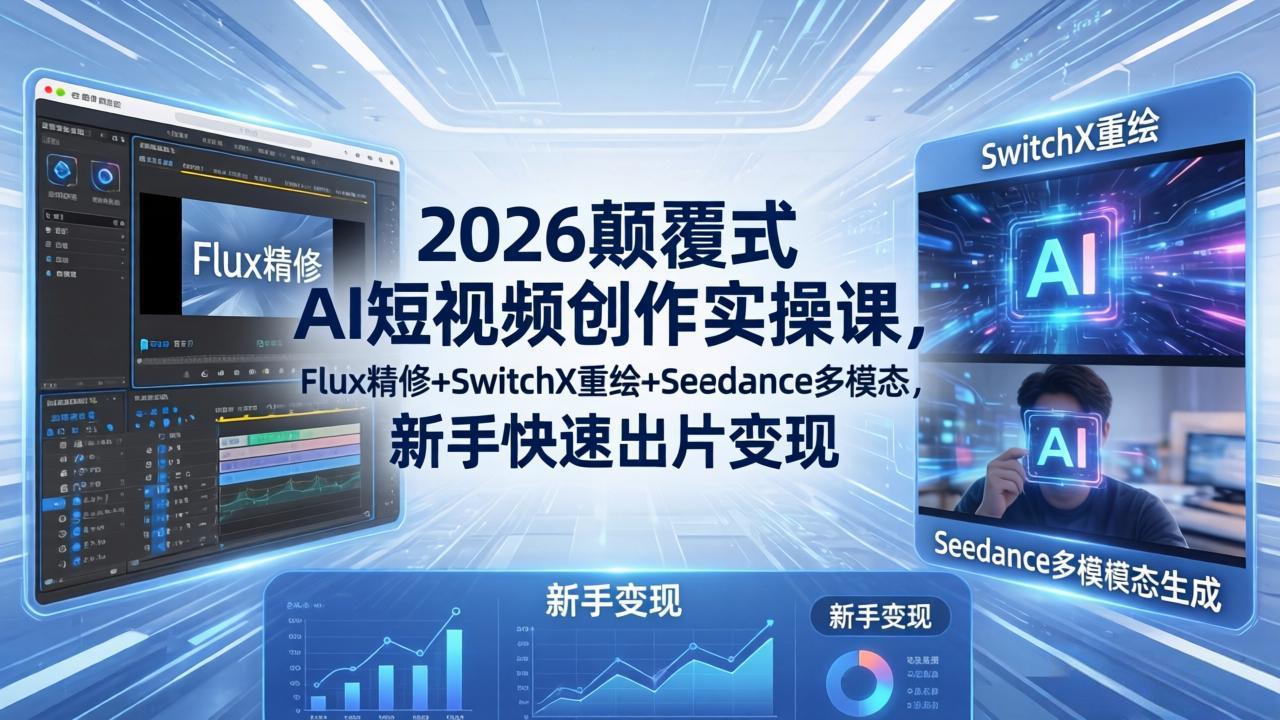 2026颠覆式 AI短视频创作课-5月更新，Flux精修+SwitchX重绘+Seedance多模态，新手快速出片变现-800资源网