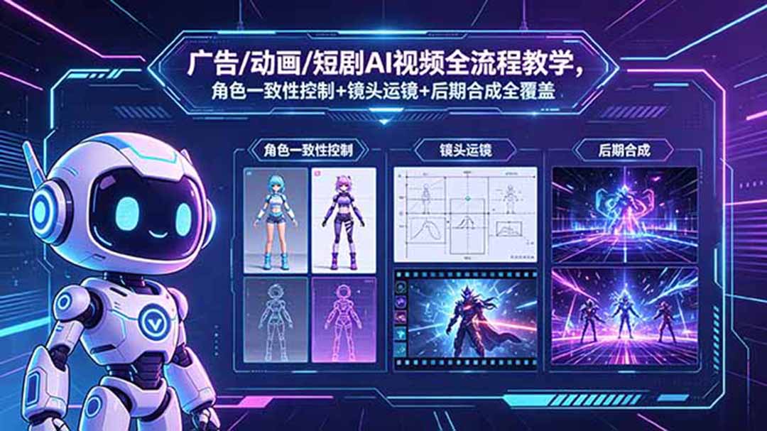 广告/动画/短剧AI视频全流程教学,角色一致性控制+镜头运镜+后期合成全覆盖-800资源网