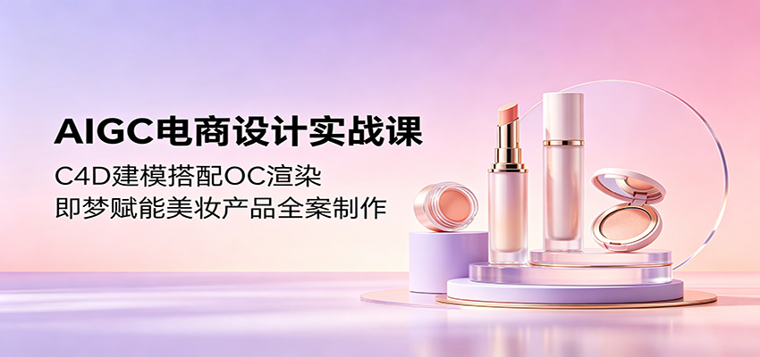 AIGC电商设计实战课:C4D建模搭配OC渲染,即梦赋能美妆产品全案制作-800资源网